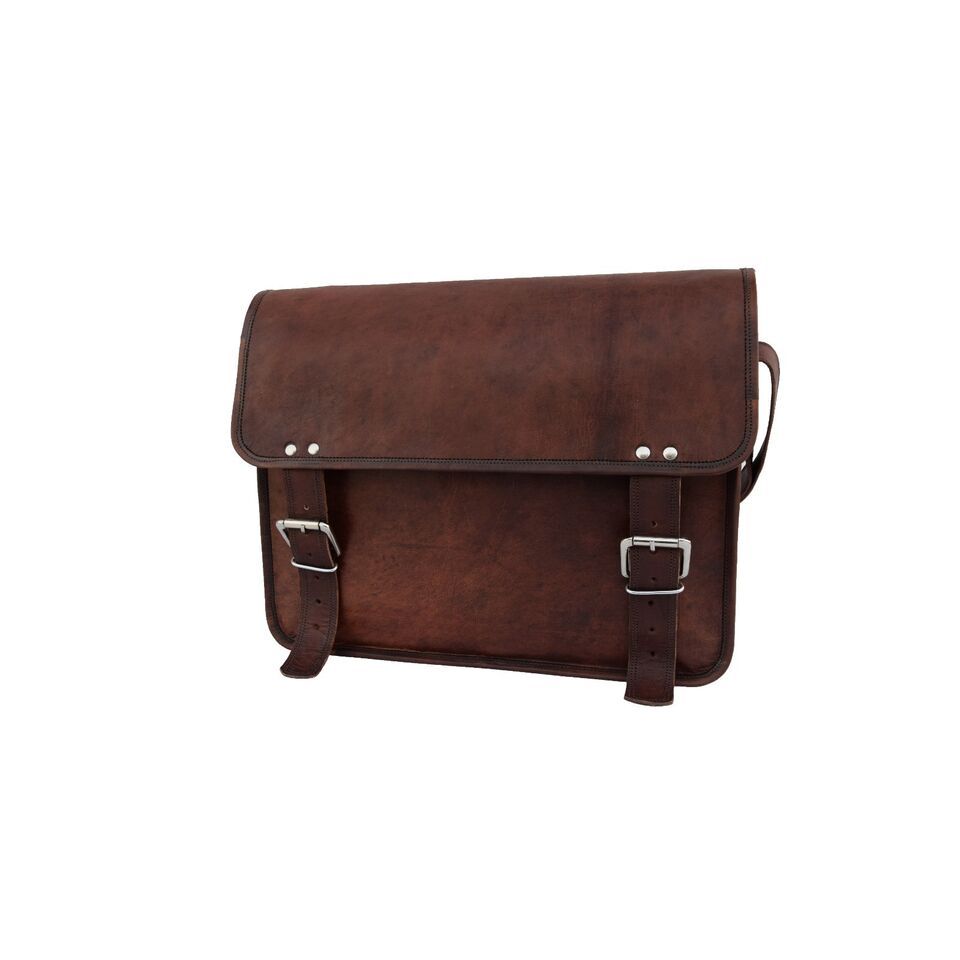 18 In Goat Leather Messenger Bag Office School Laptop Satchel Shoulder Bags