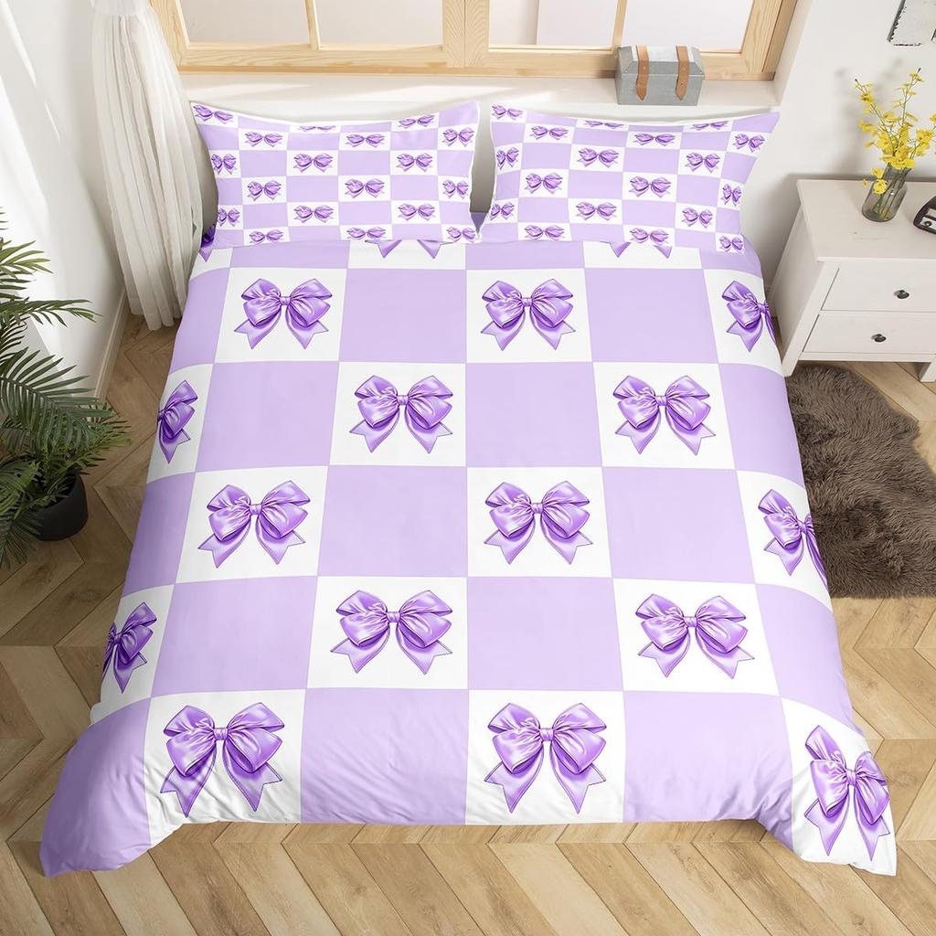 Dreamy Pink Bow Duvet Cover Queen King Size Princess Style Cute Bow Print Suitable For Kids Girls Teens Bedroom Decoration 3 Pcs
