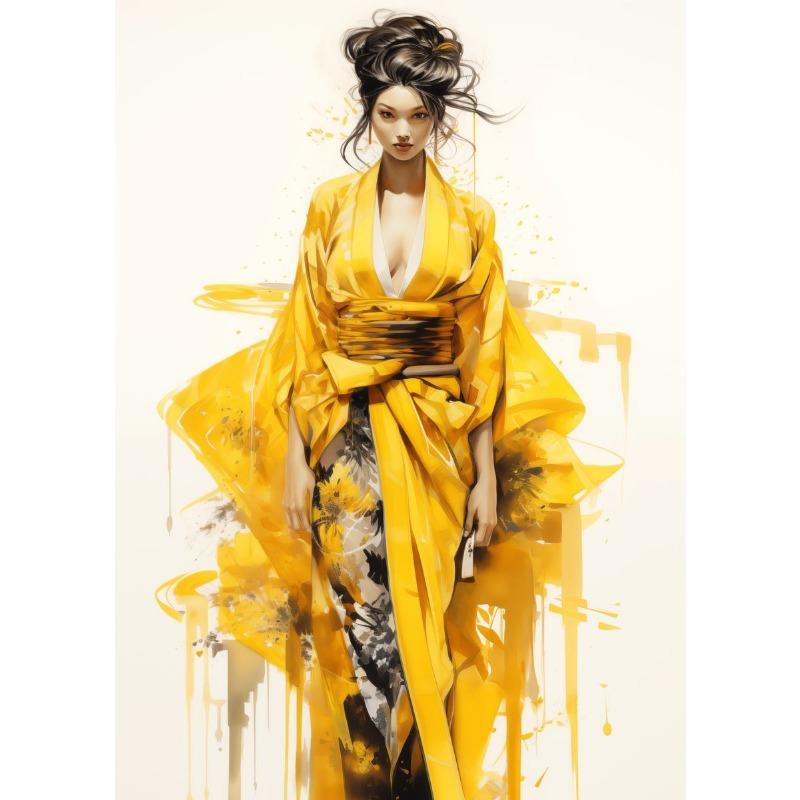 Gorgeous Clothing Japanese Geishas Oriental Women Canvas Painting Wall Art Solemn Posters and Prints Living Room Home Decoration