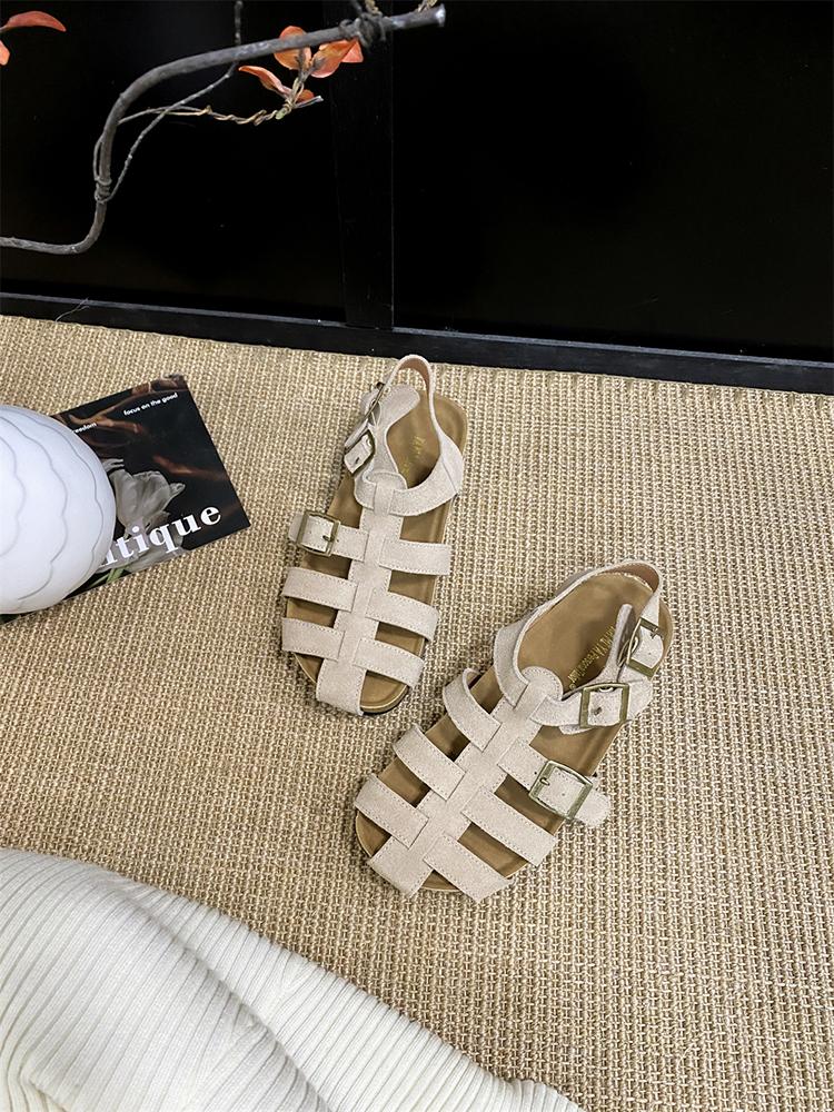 Fashion Baotou Sandals Female Buckle Strap Summer Outside Hollow Weaving Retro French Handmade Vocation Beach Roman Shoe Zapatos Mujer
