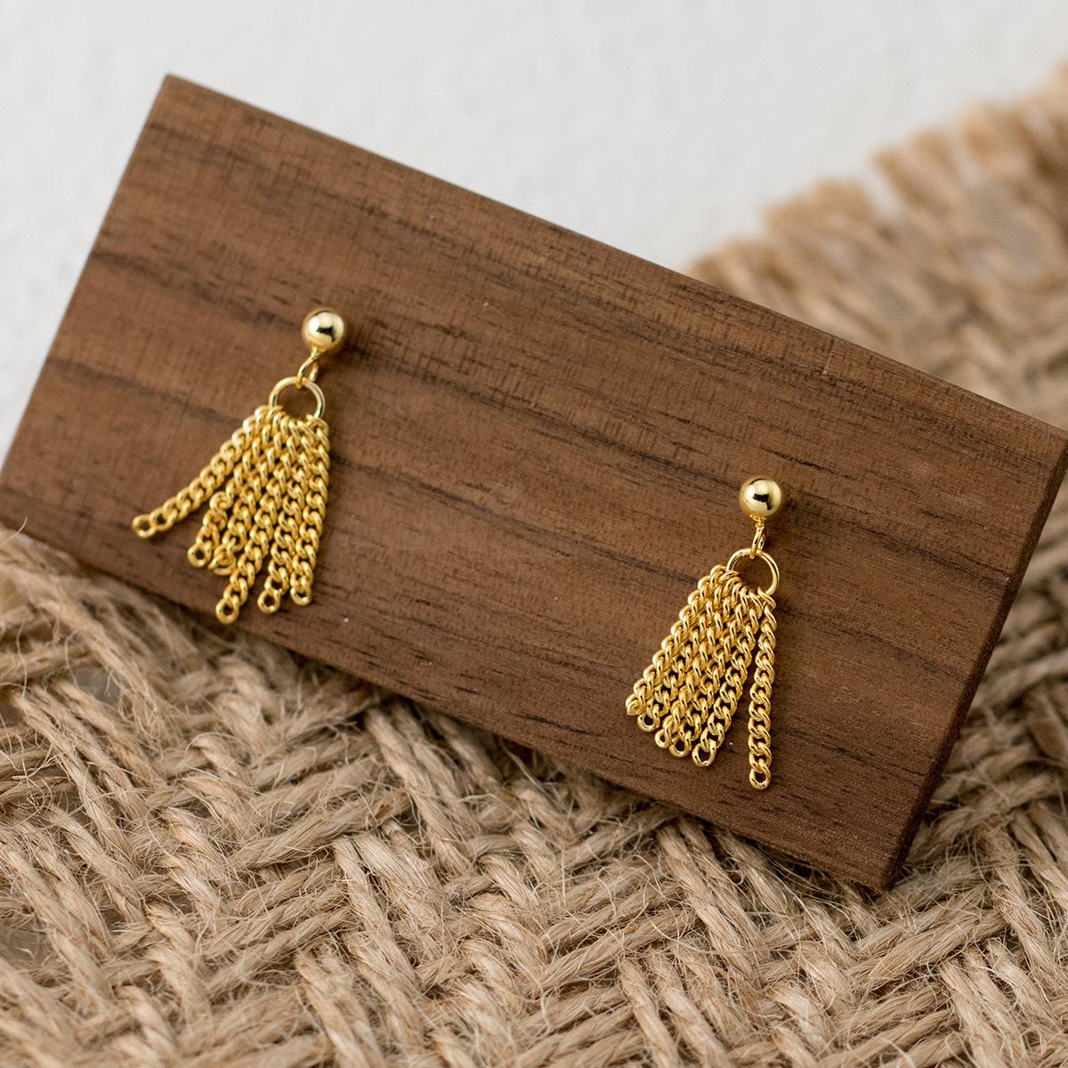 

Cute and Sweet S925 Silver Stud Earrings with Chains Tassels for Women Girls золотой