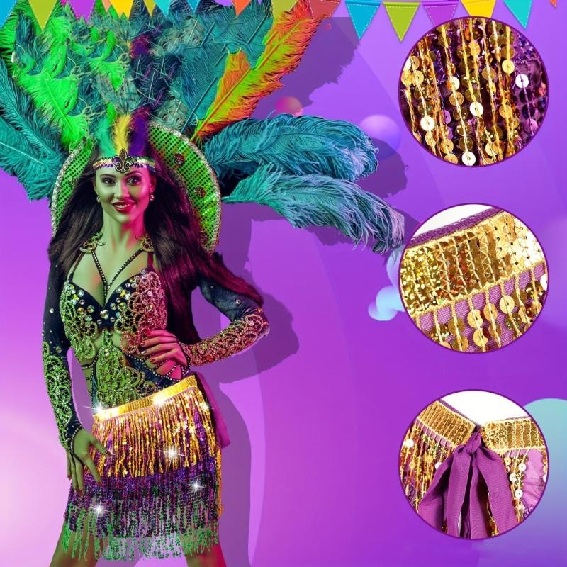 Mardi Gras Costume Tricolor Eyemask Beaded Necklace Feather Headband for Event Parties Favors Carnivals Party Supplies