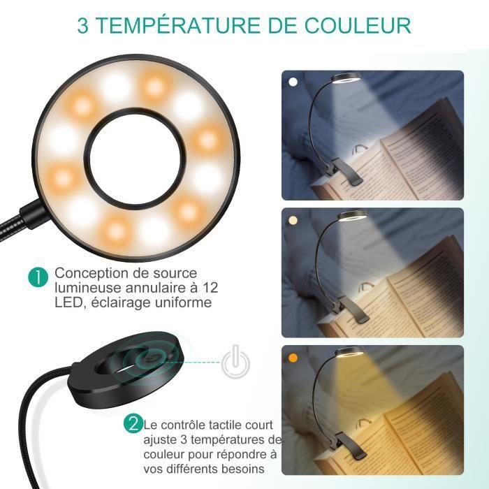 LED Lampe de Bureau Lecture Lampe de Bureau LED Rechargeable à Pince , 2 niveaux de luminosité Eye-Care