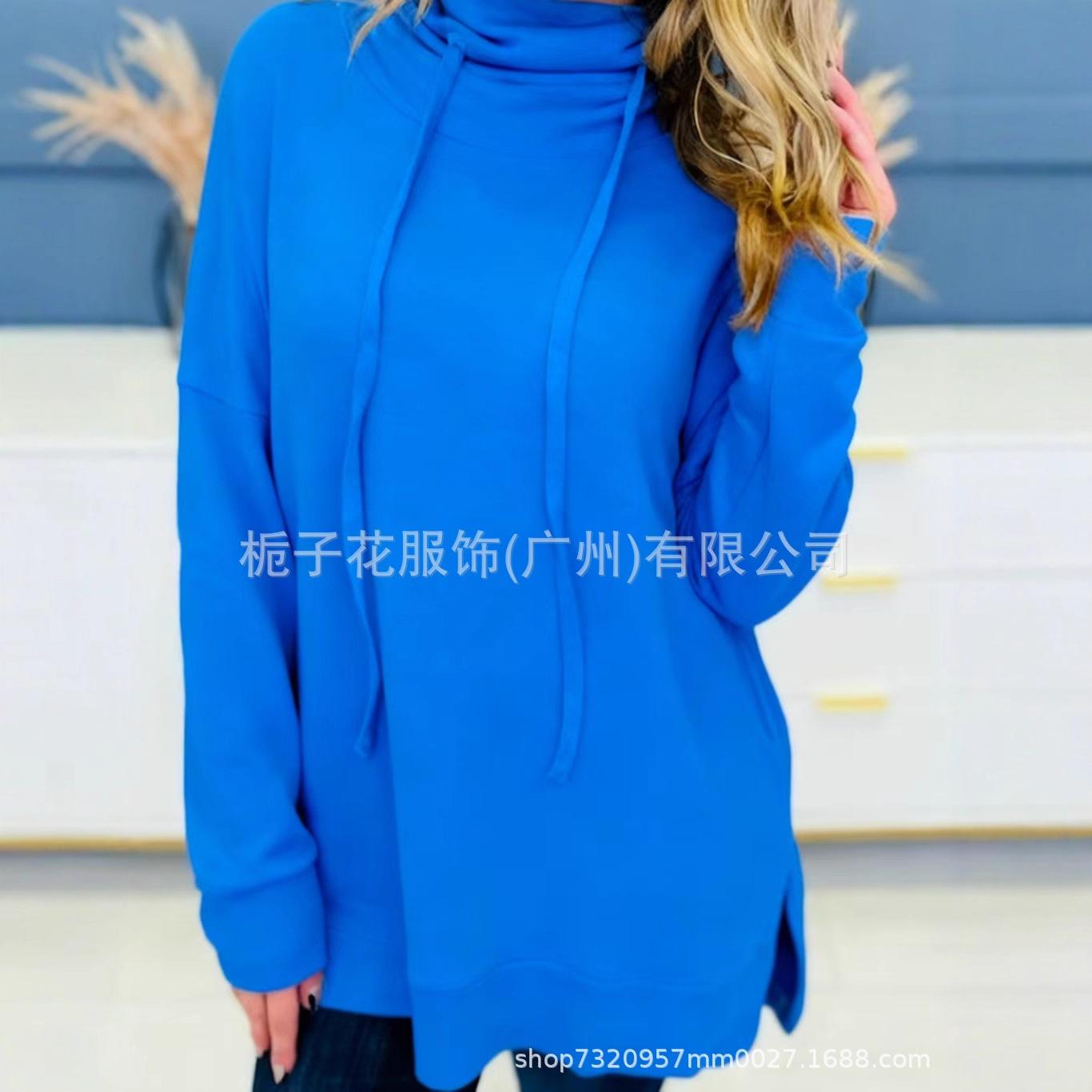 

Европейско-американский осенний новый стиль женская удобная повседневная однотонная толстовка с приспущенным воротником свободный пуловер универсальный топ S синий