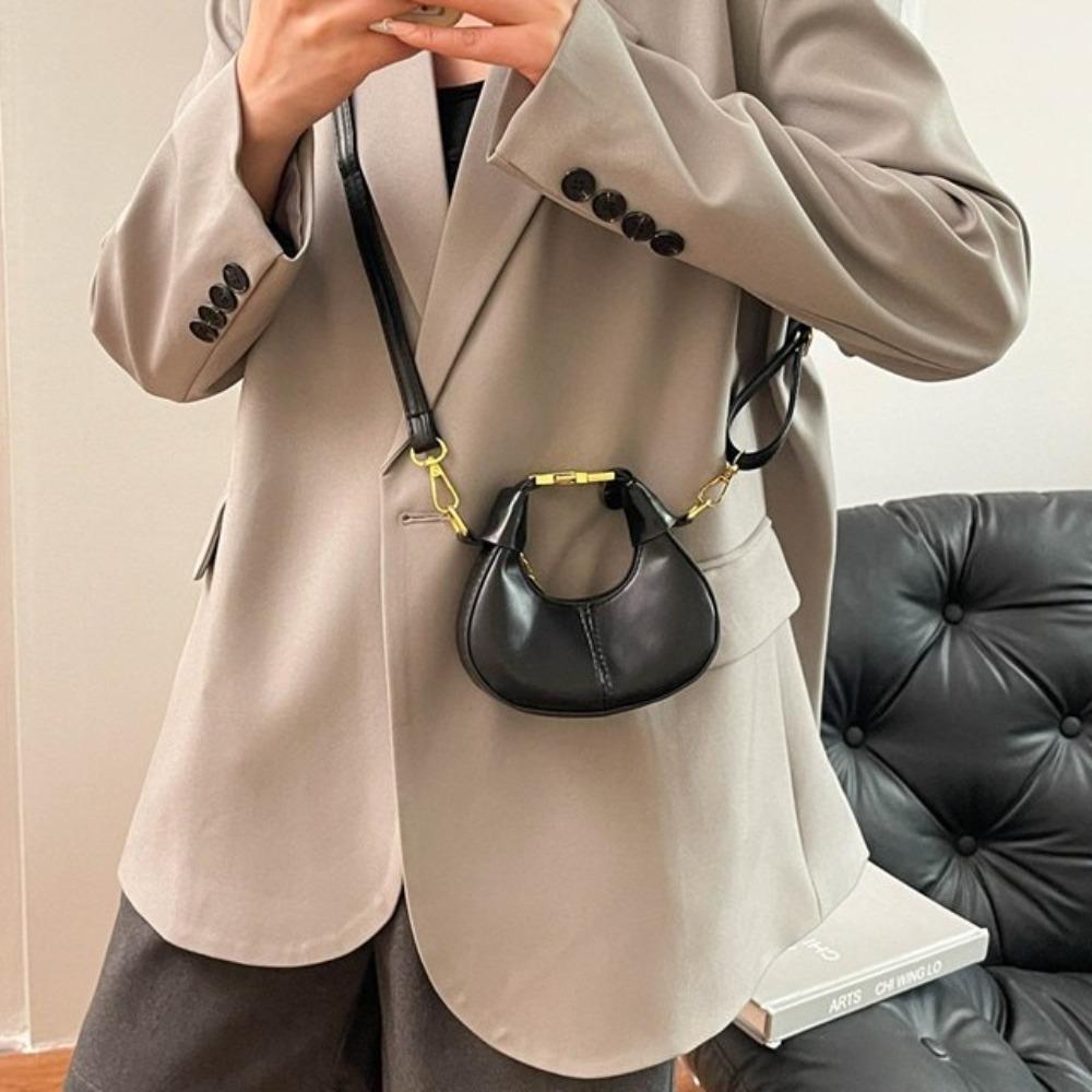 

Minimalist Style Pu Leather Handbag Solid Color Crescent Bag Fashion Crossbody Bag Ladies жовтий