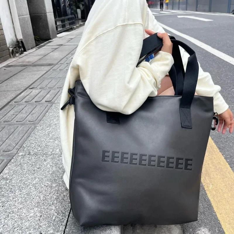 Classic Double Line Men'S Handbag Luxury Design 3D Embossed Letter Waterproof Tote Bag Women'S Large Capacity Shopping Bag