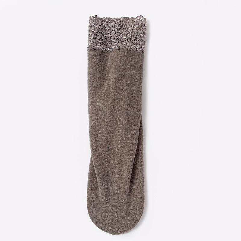 Women's Non-Slip Thermal Velvet Lace Trim Mid-Calf Socks - Cold-Resistant, Thickened Cotton for Autumn and Winter