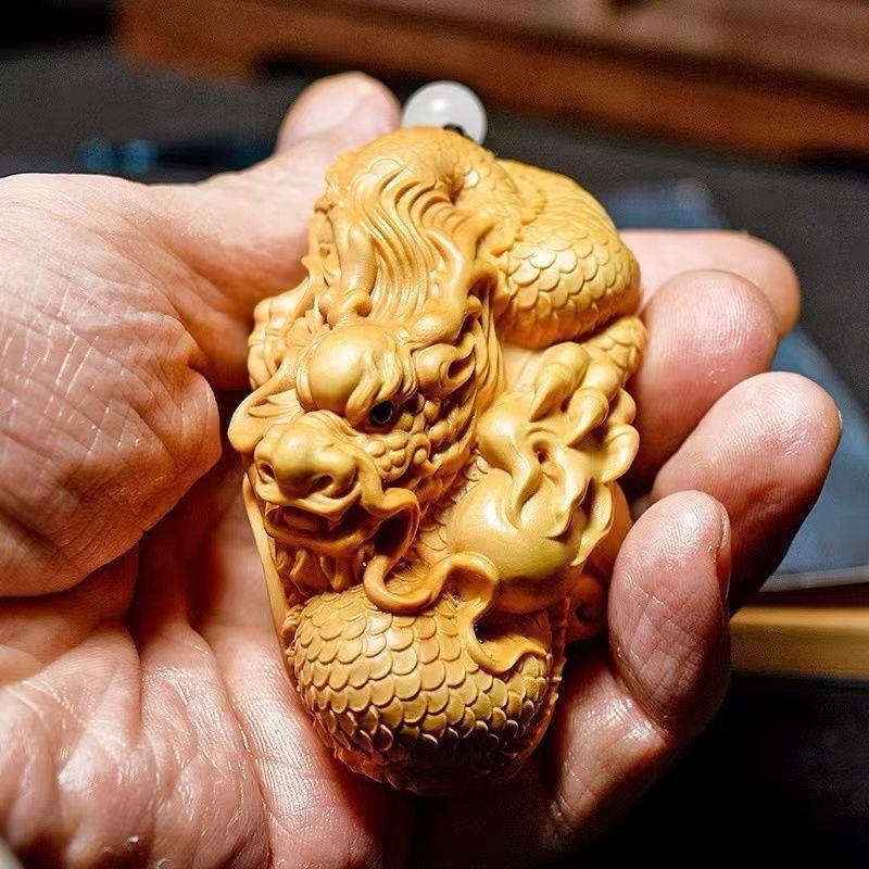 Dragon Decoration Handmade Wooden Carving Miniature Items Animal Zodiac Dragon Figures For Interior Creative Holiday Gifts