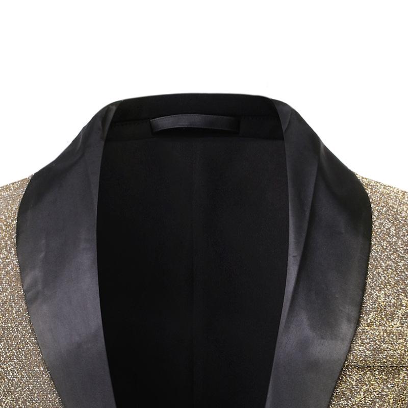 Men's Gold Silk European Size Autumn Suit for Nightclub and Stage Performance