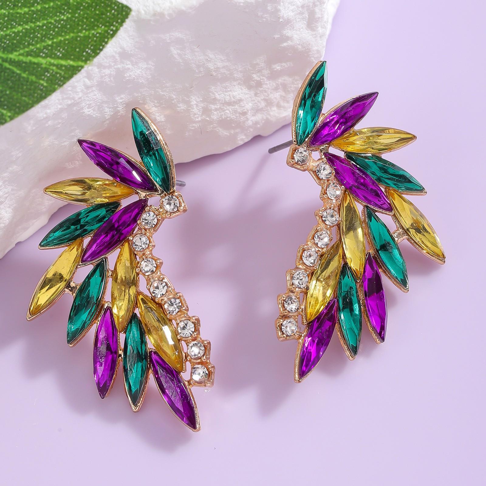 Carnival three-color light luxury diamond-encrusted geometric earrings fashion exaggerated high-end holiday exquisite earrings