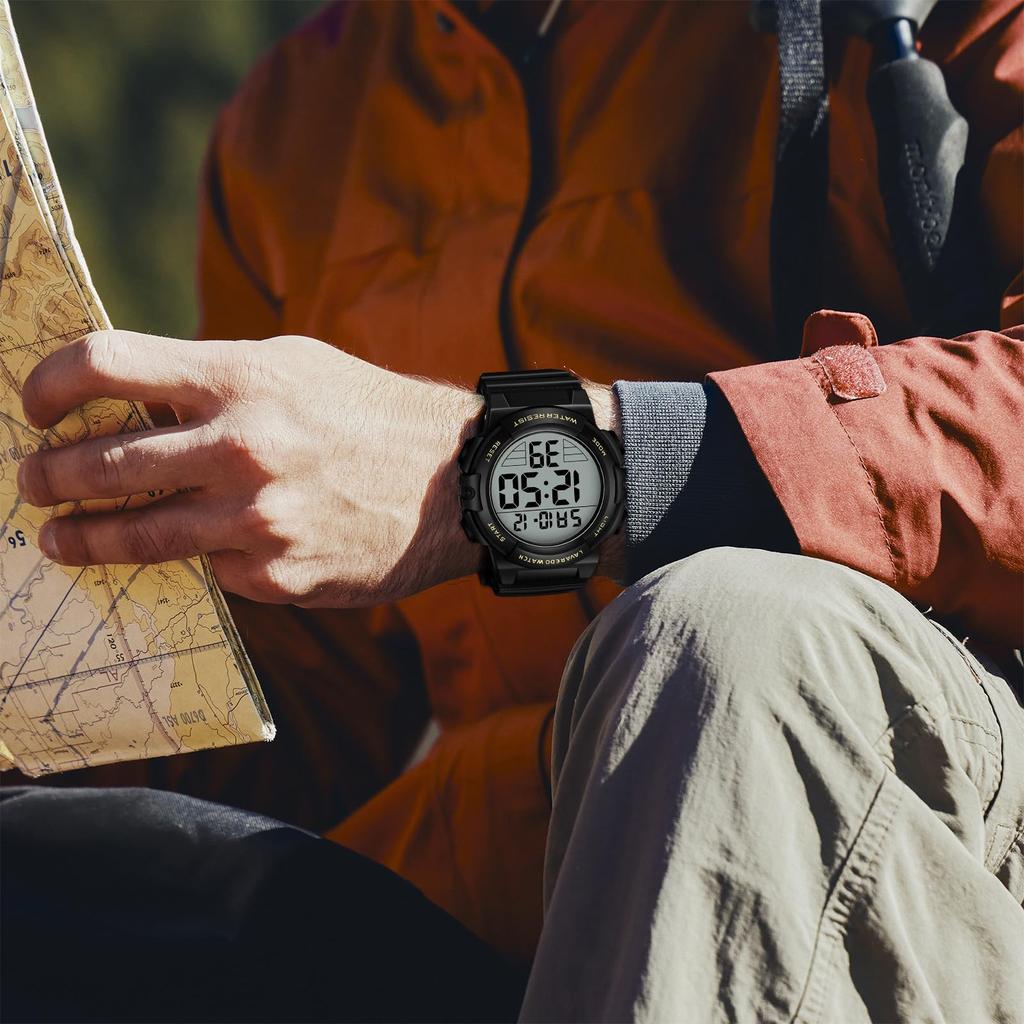 ShunkanSai Digital 50m Water Sports Day of the LED Instruction Manual Included Men's Watch, Resistant, Multi-Function, Waterproof, Watch, Stylish,