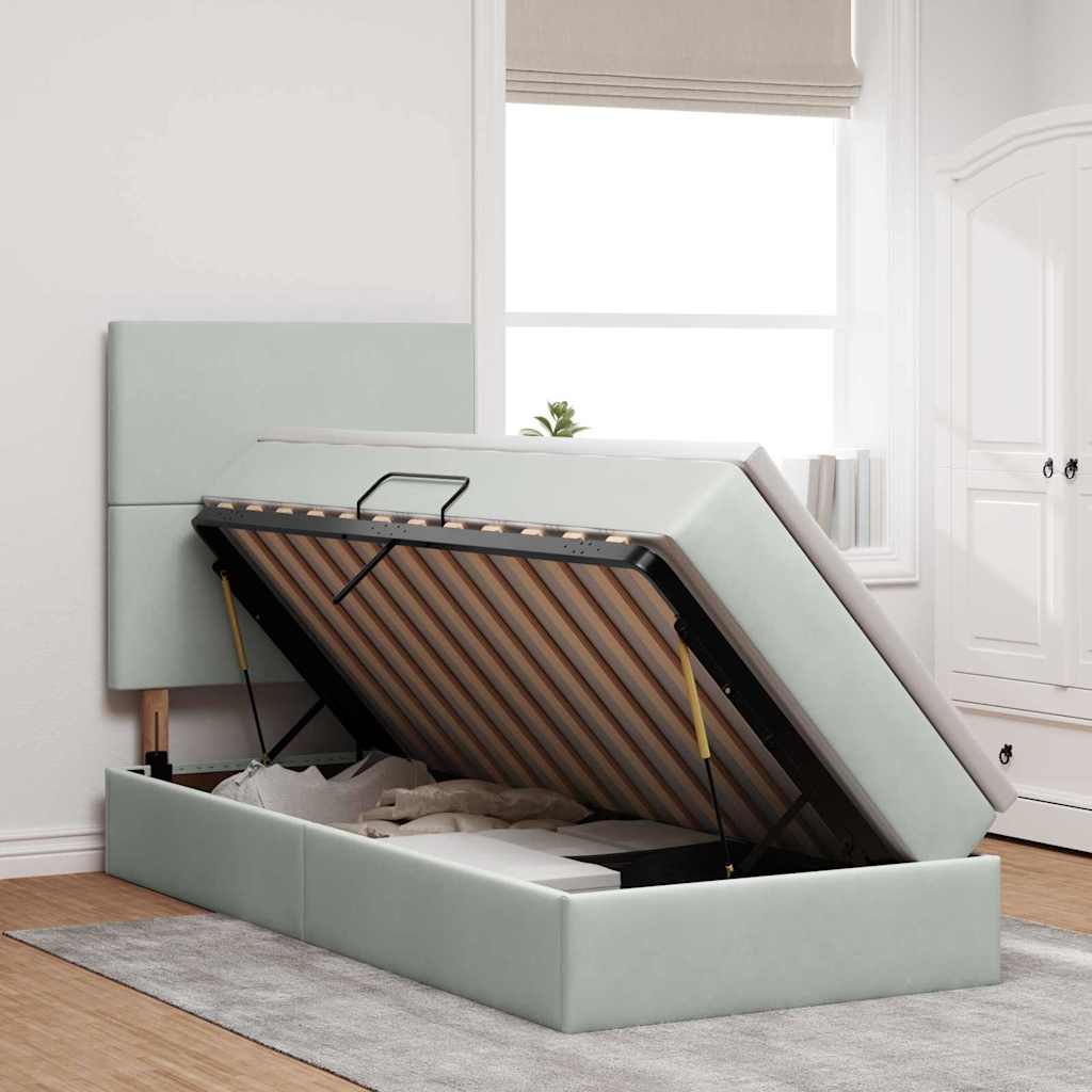 Storage Bed with Mattress Light Grey 90 x 200 cm Velvet
