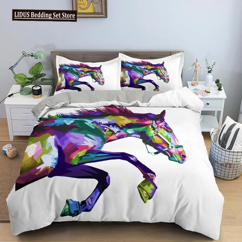 3D Animal Printed Duvet Cover Set Domineering Galloping Horse Bedding Set Soft 2/3pcs Polyester Quilt Covers With Pillowcase