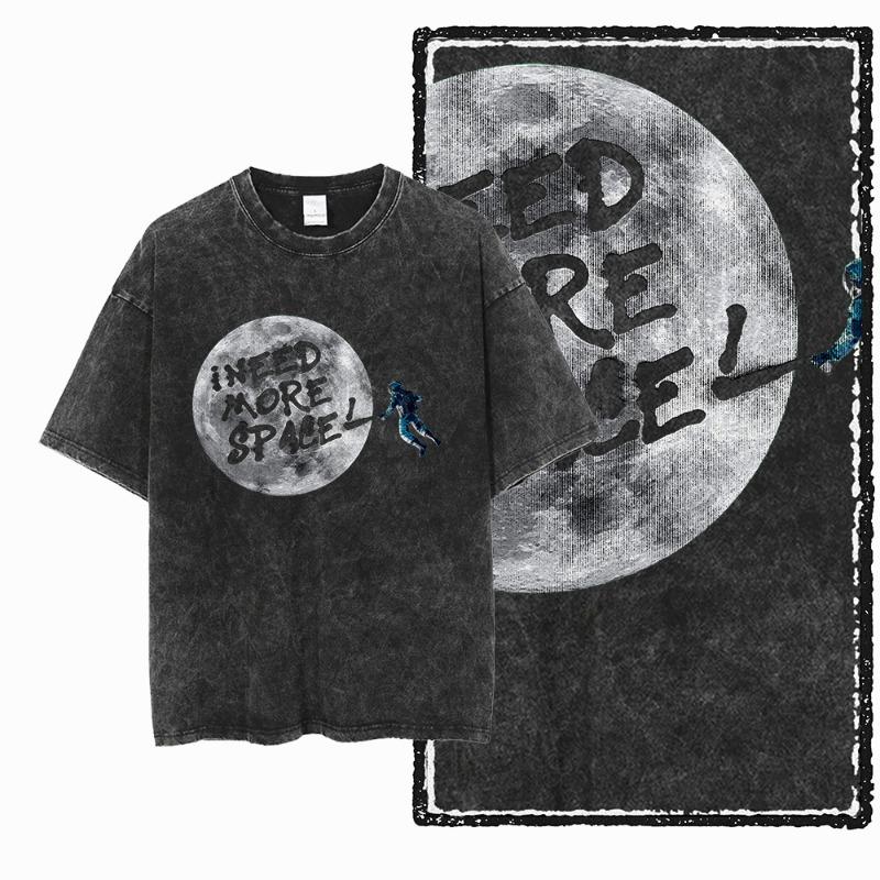 SA ASTRONAUT SPACE THEMES Printed  Acid Washed Graphic Unisex T Shirt Cool Streetwear Men Tshirts Big Size Tee for Men