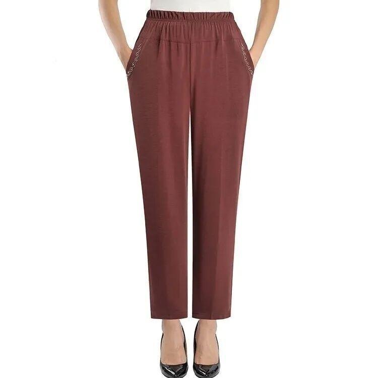 Dámské kalhoty Letní oblečení Matčiny volné ležérní kalhoty Strečové s vysokým pasem Kalhoty s rovnými nohavicemi Elastický pas Tenké kalhoty