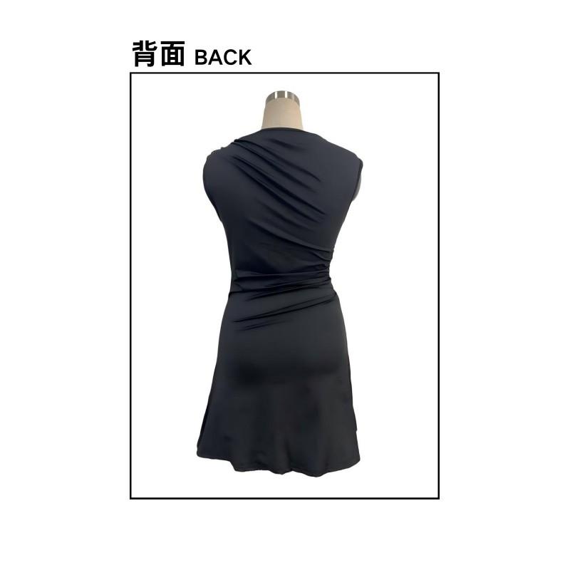 2026 Womens Elegant Metal Buckle Pleated Slim Fit Bodycon Midi Dress
