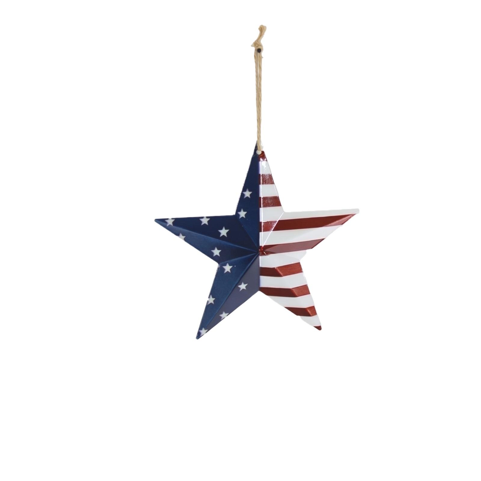 

Metal Five Pointed Star Hanging Decoration with American Flag Print for Indoor Outdoor Wall Display Home Ornament One Size