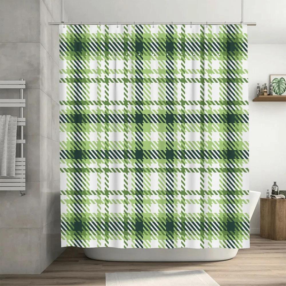 ~O~Green Plaid Shower Curtain Home Decor Bathroom Accessories Waterproof Bath Rug Set for Kids Room Decoration 180x270cm (6ft)