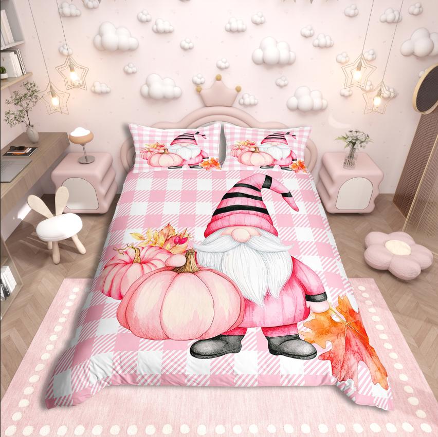 Homewish Thanksgiving Day Duvet Cover SetKawaii Gnome Bedding SetAutumn Harvest Pumpkin Comforter Cover Set