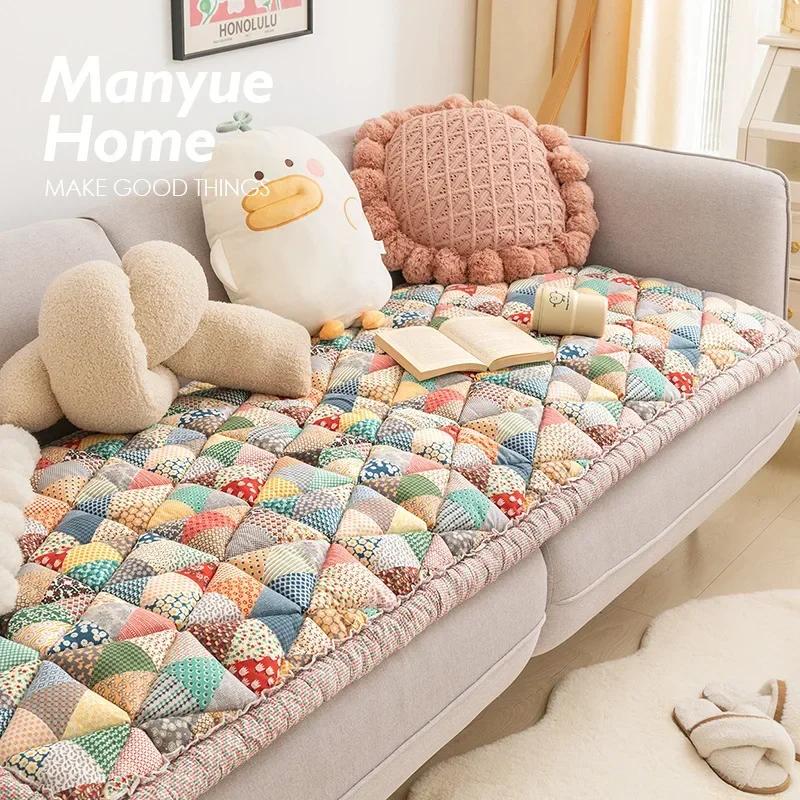 Retro Pastoral Pure Cotton Mantou Sofa Cushion Anti Slip Thick Anti Cat Scratch Colorful Home Decor