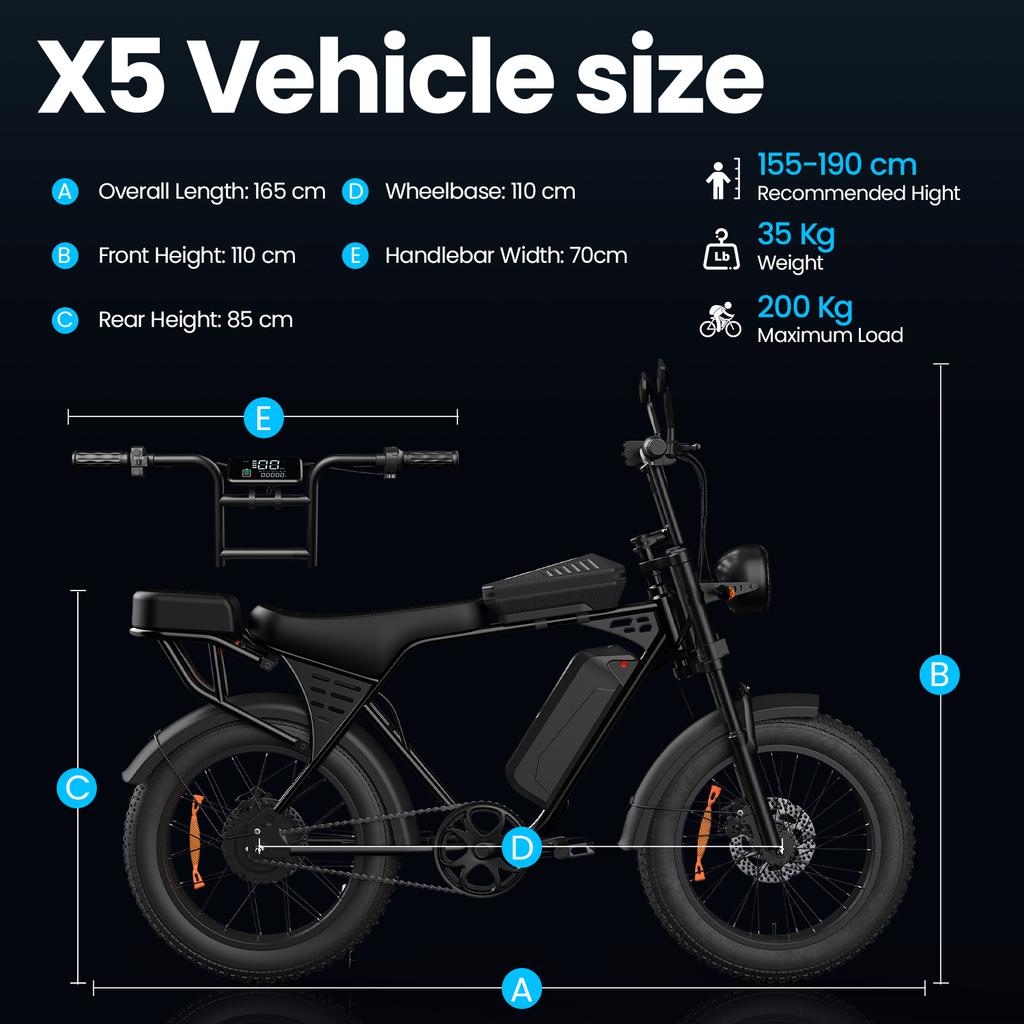 Aairsk X5 Elektrofahrrad mit Blinker, 75N·m Hochgeschwindigkeitsmotor, 48V 15AH, 50KM Reichweite, 20