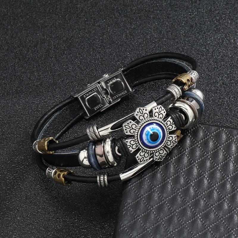 Boho Multilayer Leather Bracelets Evil Eye Charm Beads Bracelet Bangle For Women Men Vintage Punk Wrap Set