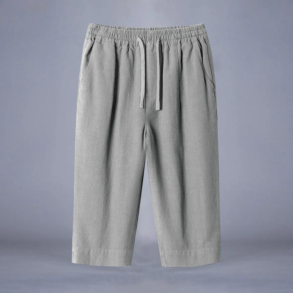Men's Summer Cotton and Linen 7-point Pants  Loose Thin Straight Shorts Plus Size Linen Beach Pants