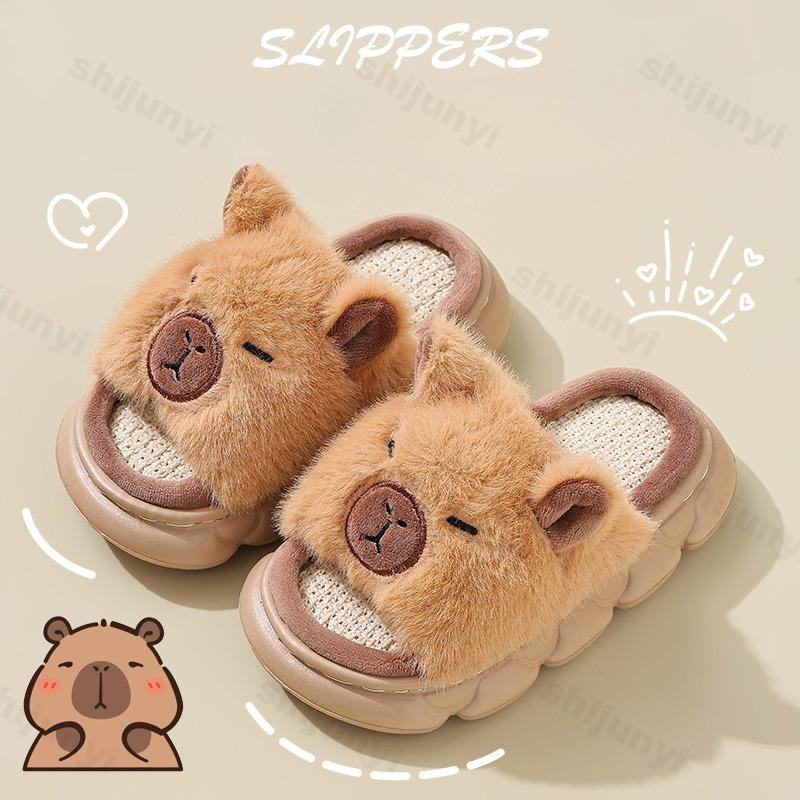 Capybara Slippers Children's Sandals Summer Linen Floor Shoes Indoor Breathable Home Slippers Anti-slip Cartoon Slippers