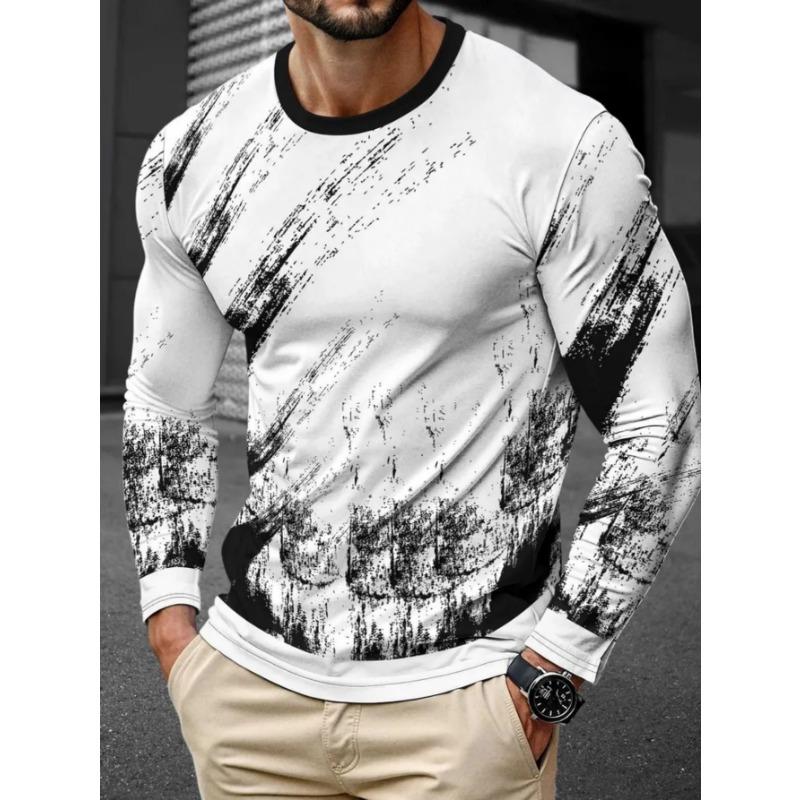 Men's Casual Daily Long-sleeved T-shirt, with Fashionable Printed Design, a Comfortable and Casual Top That Can Be Machine Washed