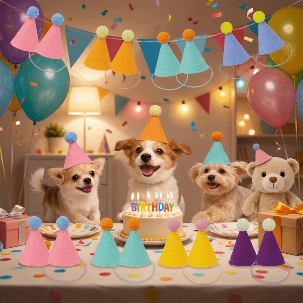 6/12/24Pcs Colorful Pet Party Hat for Stuffed Animals Dog Party Headdress Cone Birthday Hat Animal
