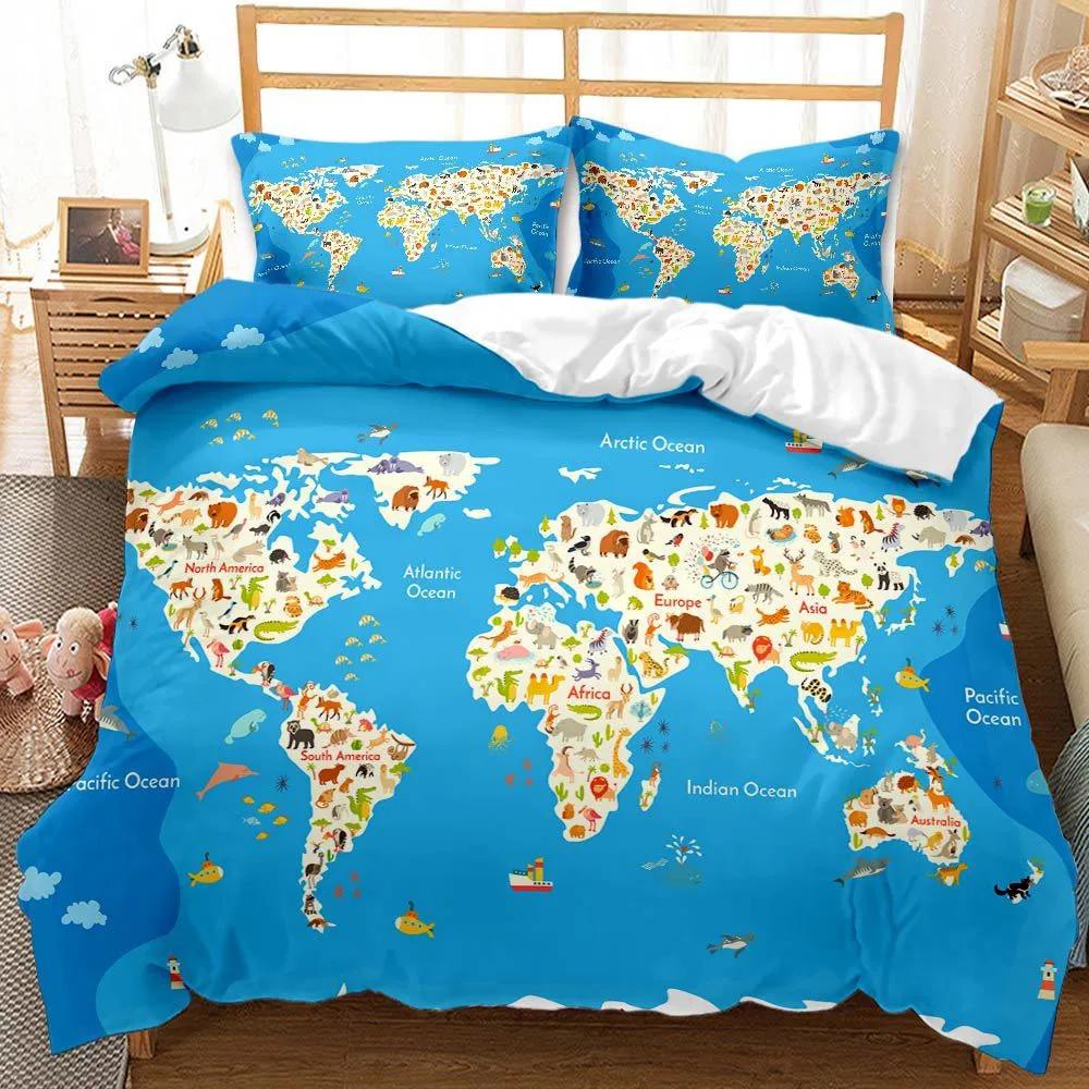

Map Bedding King Size Winter Duvet Cover Sets Kids,Twin Full Queen King Bedroom Set Home Textile Housse De Couette EU single(135x200cm)