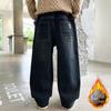 Boys' Fleece-Lined Casual Jeans - Autumn/Winter 2025 Trendy Style for Middle and Big Kids