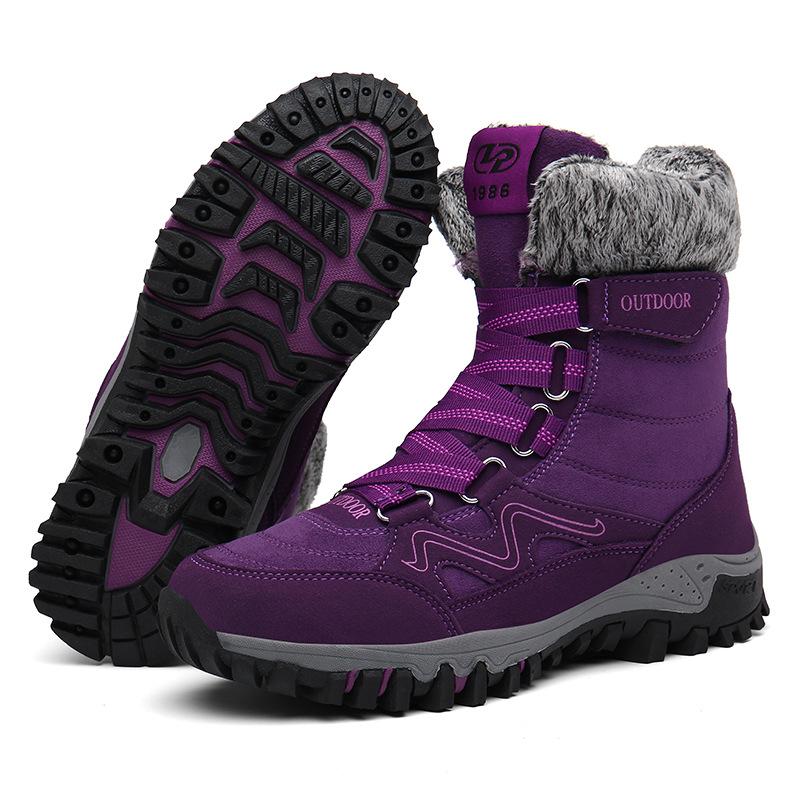 Womens Warm Plus Velvet High Top Snow Boots Non Slip Mountaineering Skiing Outdoor Casual Flat Boots