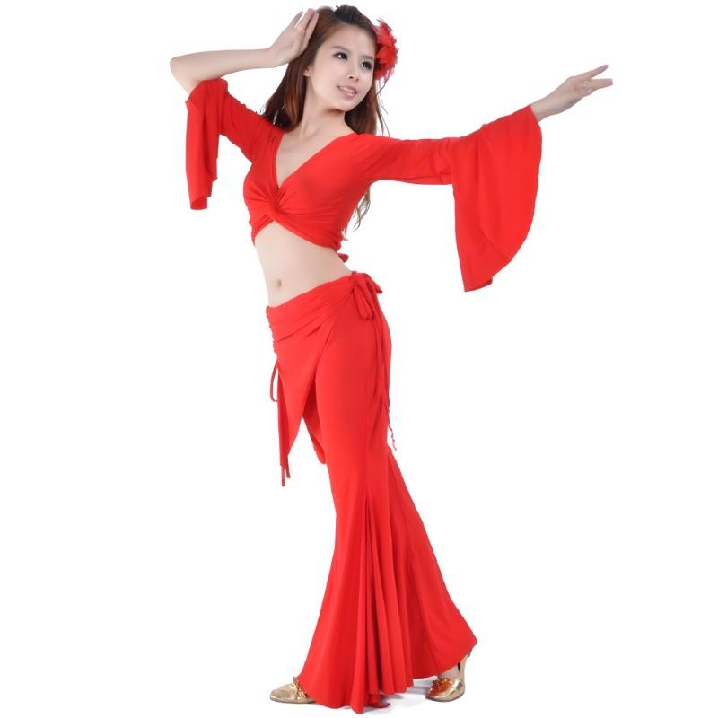 Belly Dance Autumn/Winter Set Crystal Cotton Small Sleeve and Crystal Cotton Waist Skirt Tribal Pants Belly Dance Set