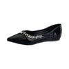 French temperament pointed patent leather rhinestone single shoes women's summer flat-soled shoes inner height increase gentle shallow mouth soft sole