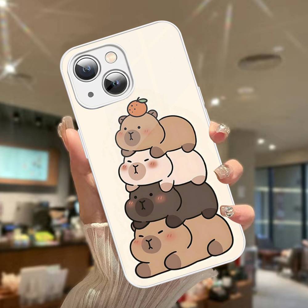 Cute Capybara For IPhone 14 13 12 Mini 11 Pro XS Max X XR 14 Plus Tempered Glass Cover