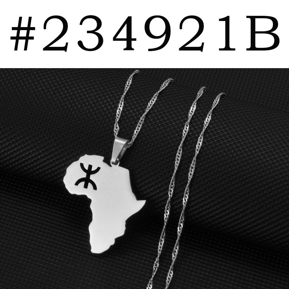 Anniyo 2.8CM Africa Map Berbers Pendant Necklaces African Berber Jewelry for Amazigh Women Men #234921 45cm Thin Chain