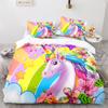 Unicorn Rainbow Duvet Cover Set King Twin Full Size Kids Boy Girl Bedding Set Colourful Cartoon Child Polyester Comforter Cover