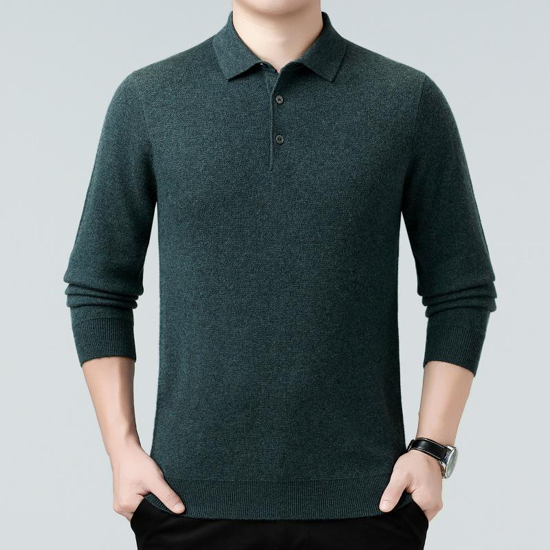 Genuine Brand Men's Luxury Wool Sweater 2025 - Thick, Warm, and Stylish Lapel Knitwear for Mid-Aged Dads.