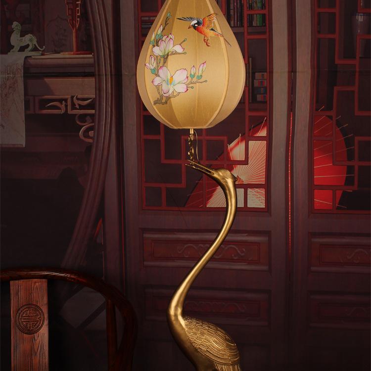 Ancient Style Crane Zen Copper Floor & Table Lamp for Living Room