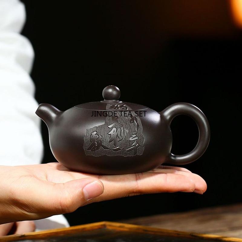 170ml Traditional Yixing Purple Clay Teapots Raw Ore Black Mud Flat Xishi Tea Pot Ball Hole Filtration Zisha Kettle Home Tea Set