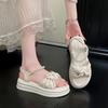 Bow pearl belt muffin bottom platform sandals women's 2025 summer new fashion simple beach soft sole women's shoes
