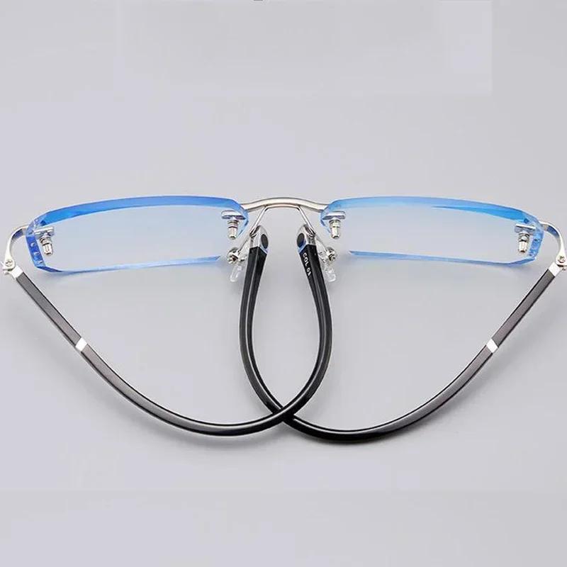 Luxury Diamond Cutting Reading Glasses Hd Anti Blue Presbyopic Glasses Men Business Rimless Eyeglasses Clear Glasses Eyewear