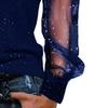 Women T-shirt O-neck Mesh Hollow Puff Long Sleeves Soft Stretchy Tops Shiny