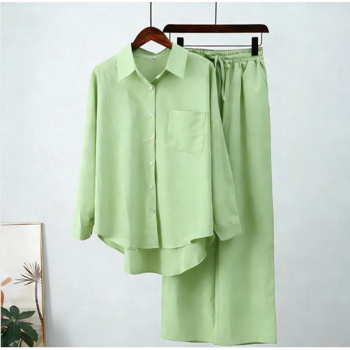 South East Asia Autumn and Winter Large Size Loose Elastic Wrinkle Long Sleeve Shirt Wide Leg Pants Fashion Casual Sports Suit