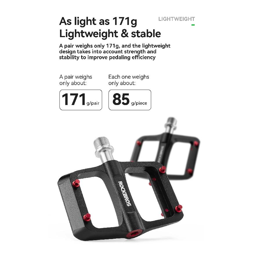 ROCKBROS Bicycle Pedals Left/right Lightweight Pedal 3 Bearings Road Bike Pedal Widened Magnesium Alloy Pedal Ultralight 171G
