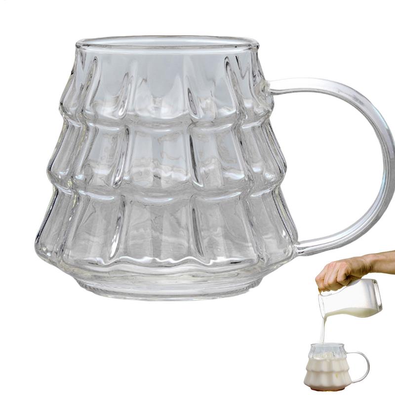 350ML Christmas Tree Mug Heat-Resistant Glass Cup with Handle Coffee Mug Drinking Cup Xmas Gift Creative Christmas Glass Cup