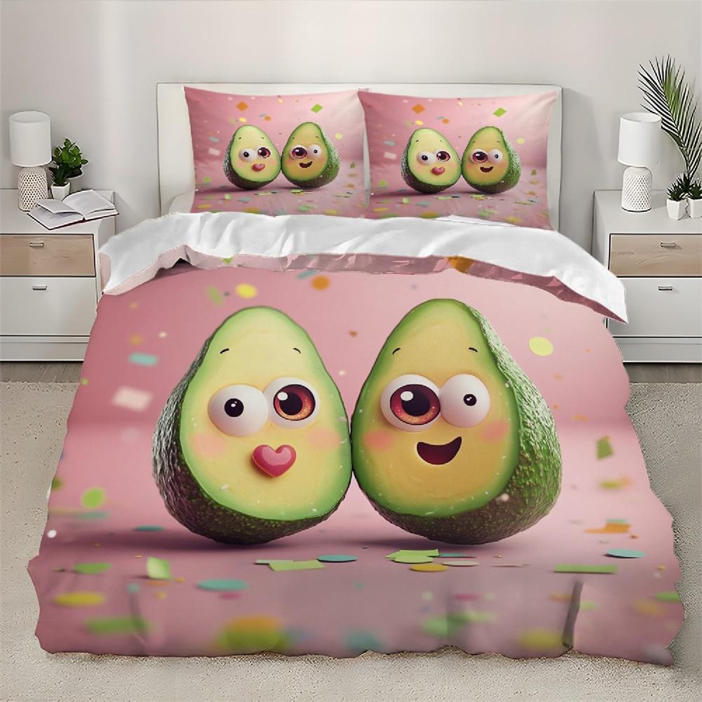 Funny Avocado Single Duvet Cover Set, Soft Microfiber Reversible Quilt Cover With Zipper, Avocado Bedding Set With 2 Pillowcases