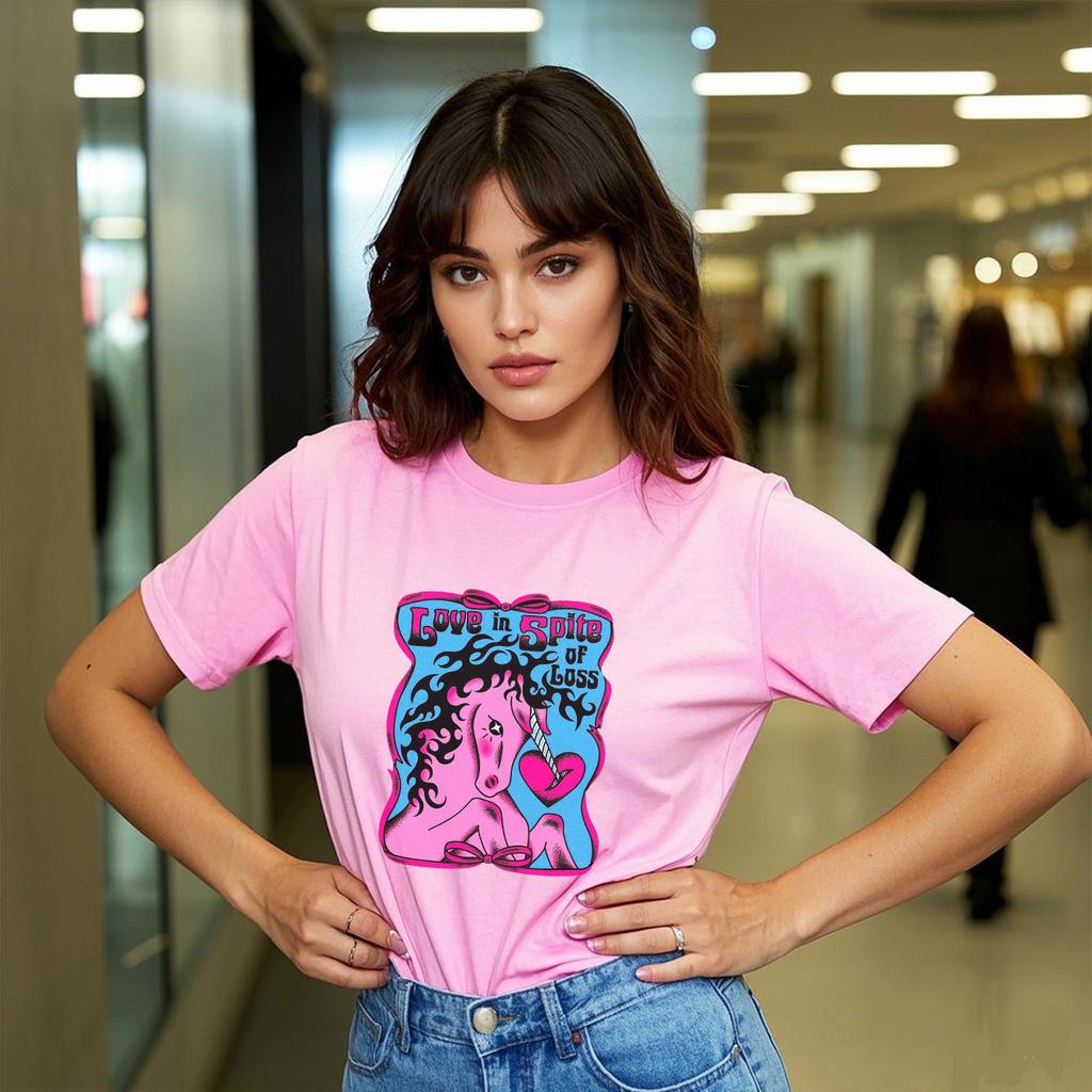 Cute unicorn cartoon printed short sleeved round neck Womens Tshirt for spring and summer versatile Womens Tshirt