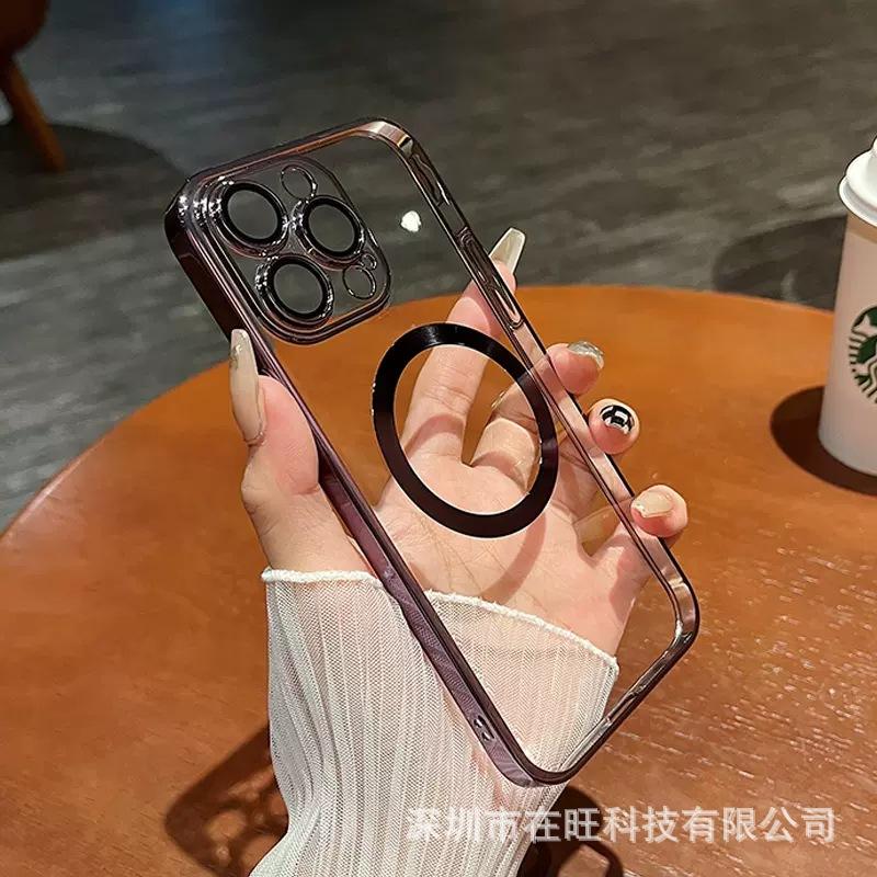 Applicable to iPhone16Promax crystal transparent magnetic suction hard mobile phone case Apple 15 with its own lens film 13 protective case 11